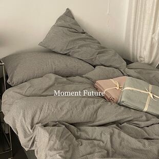 Moment 韩系简约细条纹水洗棉纯色四件套无印风床上用 Future日式