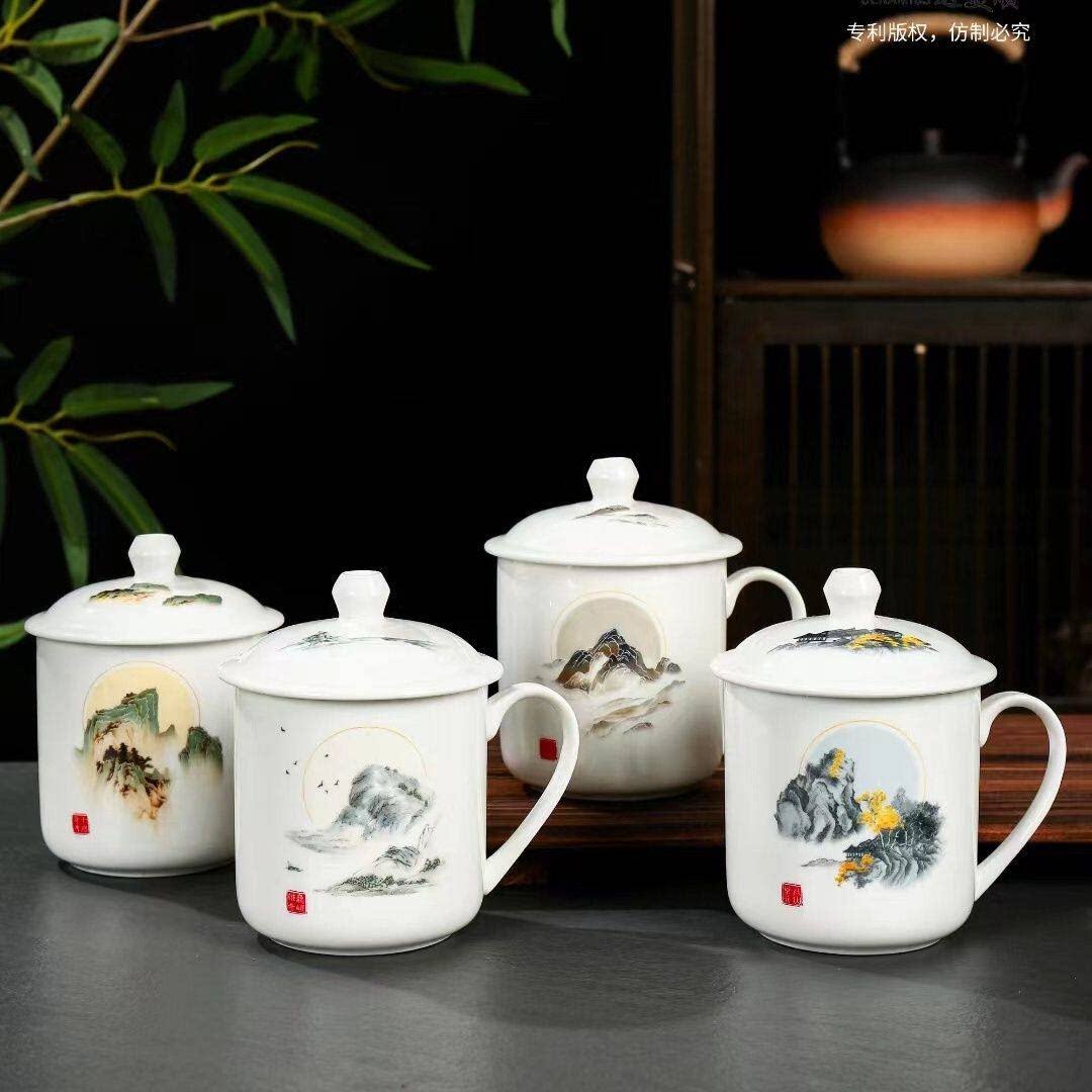 大容量单人陶瓷会议杯冲茶带盖杯
