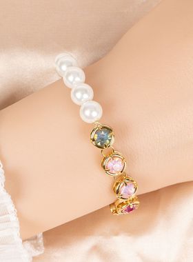 跨境真金电镀锆石珍珠手链