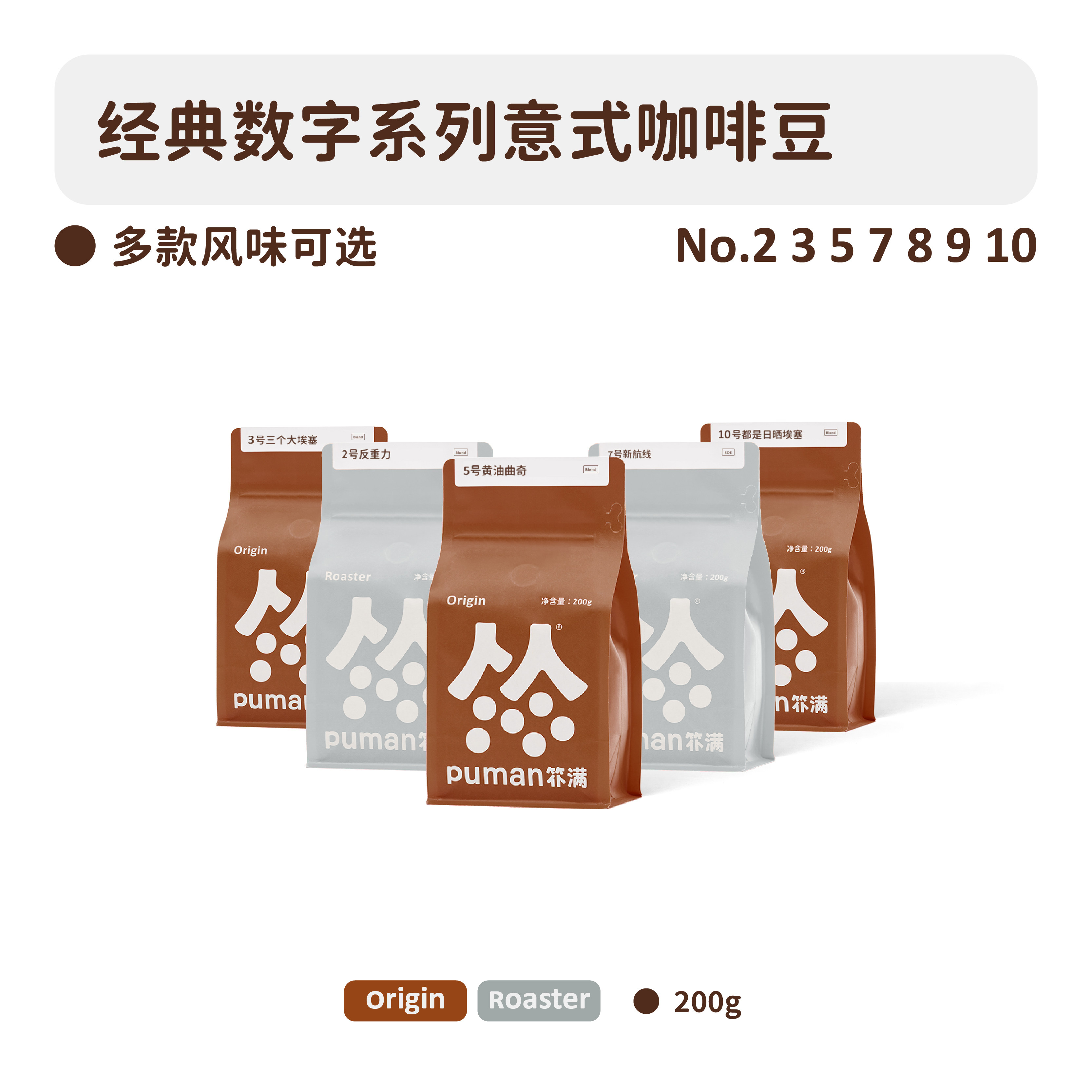扑满咖啡 经典数字系列多款意式咖啡豆 美式拿铁新鲜烘焙 200g