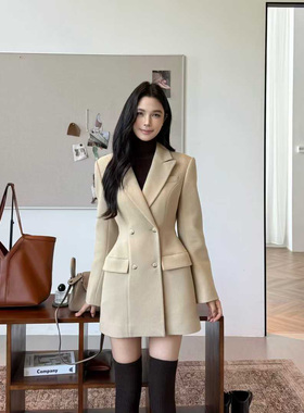 VANE设计感双排扣呢子西装2025冬装新款韩系百搭收腰时尚外套2516