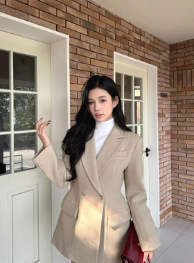 VANE气质加棉沙漏腰短款西装2025秋冬韩版时尚显瘦呢子外套28230