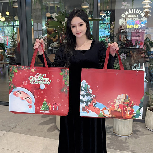 圣诞节无纺布手提袋迎新年包装袋节日红色购物袋喜庆礼品袋子定做