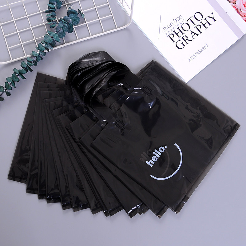 新款透明袋黑色手提袋服装店袋子塑料包装购物袋HELLO礼品袋定制