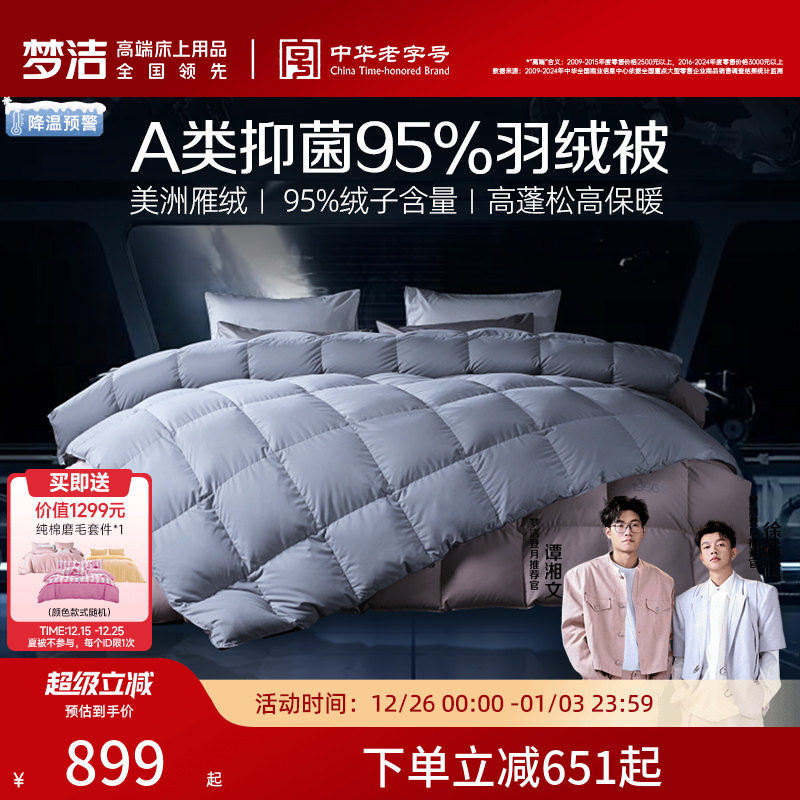 梦洁家纺95羽绒被子被芯锁温加厚保暖美洲雁羽绒冬被春秋被结婚