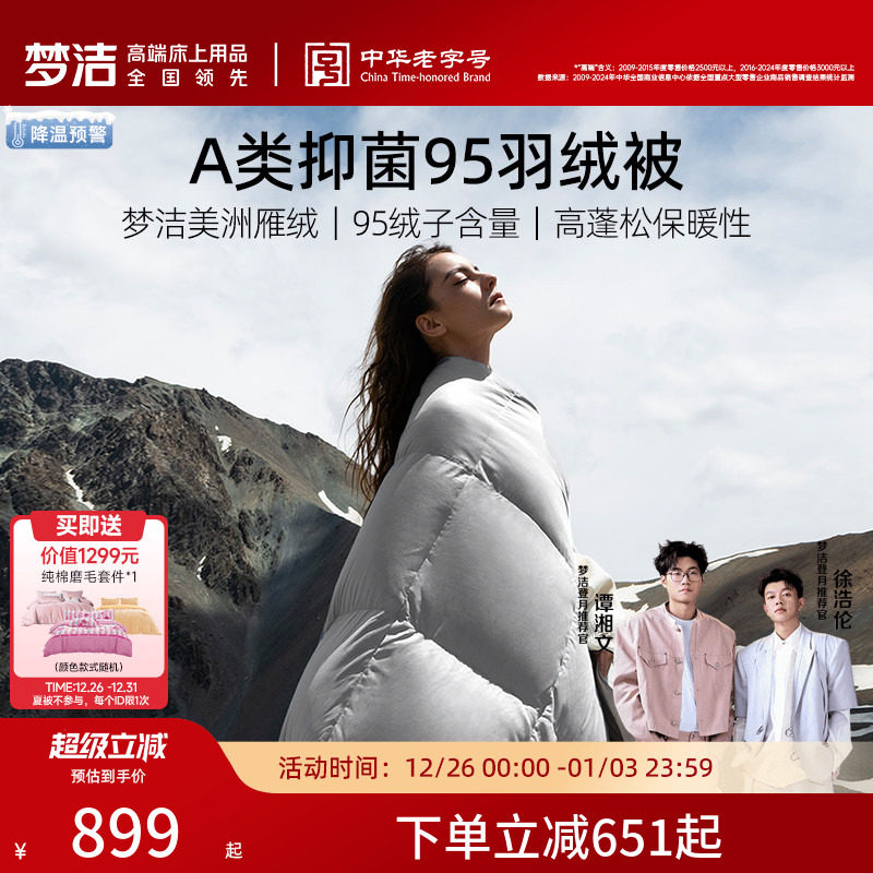 梦洁羽绒被子春秋被冬被被芯95美洲雁鸭绒A类抗菌加厚保暖结婚