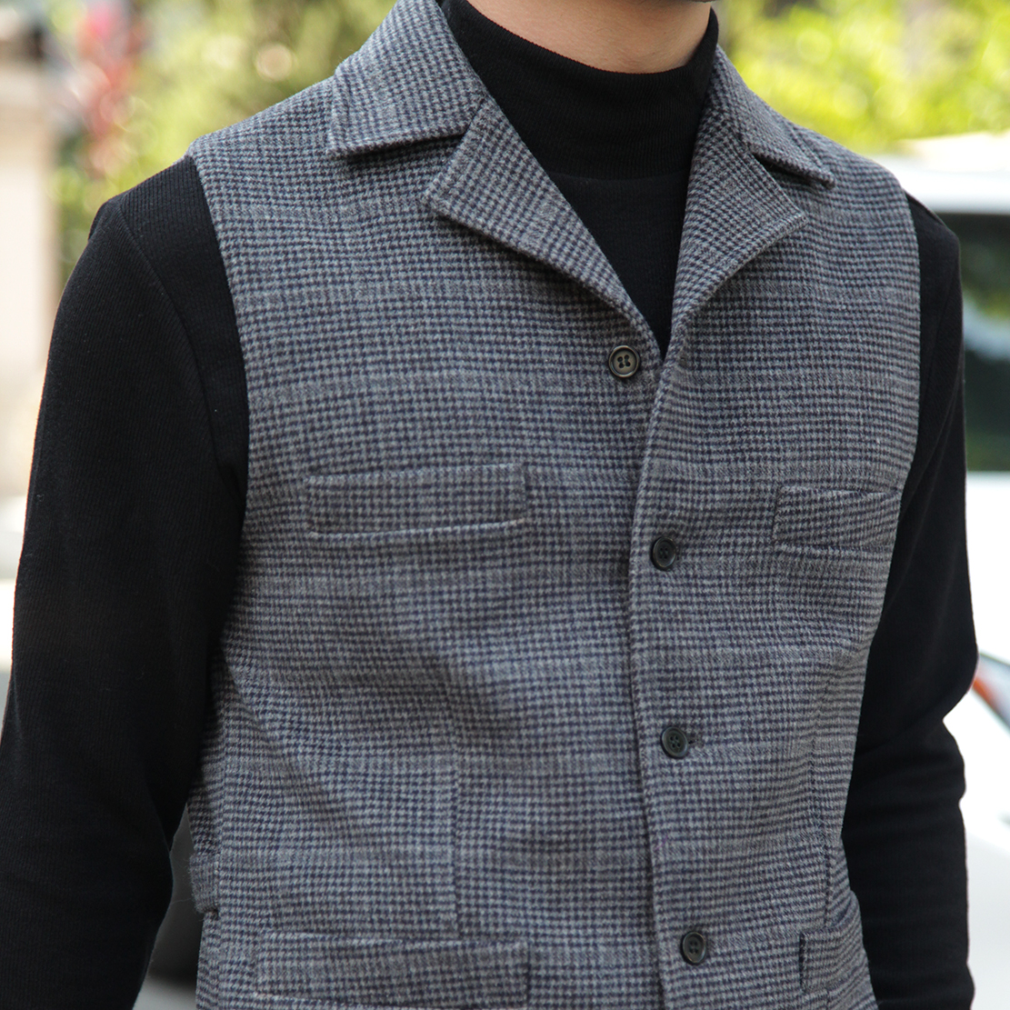 GSSU自制秋冬复古绅士雅痞男羊毛口袋马甲保暖夹克背心欧美街拍男