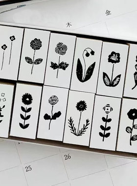 日本星灯社seitousha木质印章复古花草花数字十二花谱DIY橡皮章