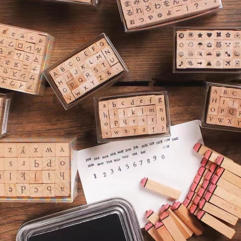 KODOMO NO KAO 数字字母橡皮章手帐用图章复古字体字母