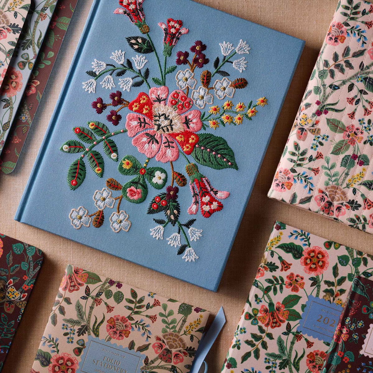 美国Rifle Paper Co精装刺绣笔记本硬面精致横线本读书笔记日记本