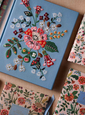 美国Rifle Paper Co精装刺绣笔记本硬面精致横线本读书笔记日记本