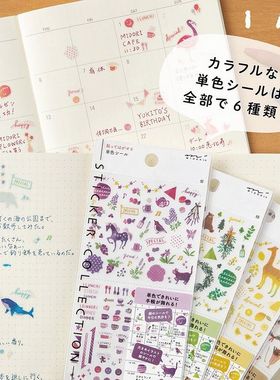 日本midori 新款PET透明贴纸手账周边森林熊海洋动物少女紫色粉色