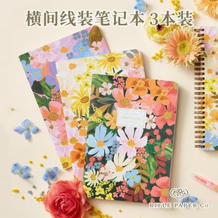 Co.精致手绘插花风A5横线内页笔记本3本套装 Paper 美国进口Rifle