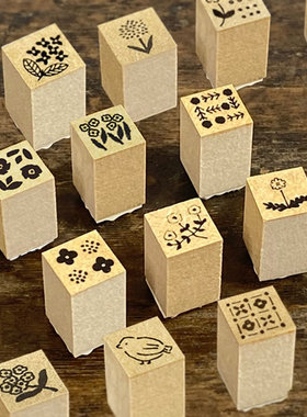 日本星灯社seitousha木质印章迷你小DIY橡皮章纸博限定花鸟复古