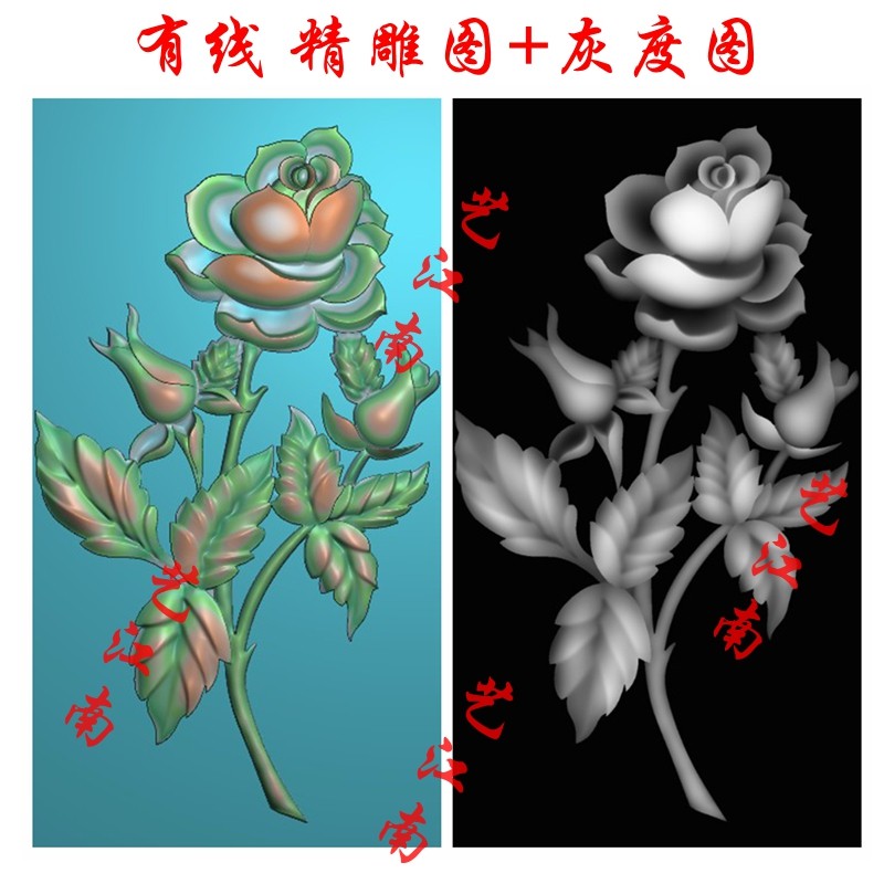 1506玫瑰花浮雕精雕JDP灰度BMP格式玉雕木雕牙雕图