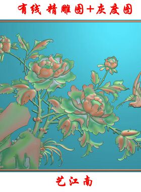 1587牡丹花鸟顶箱柜浮雕精雕JDP灰度BMP格式木雕石雕图