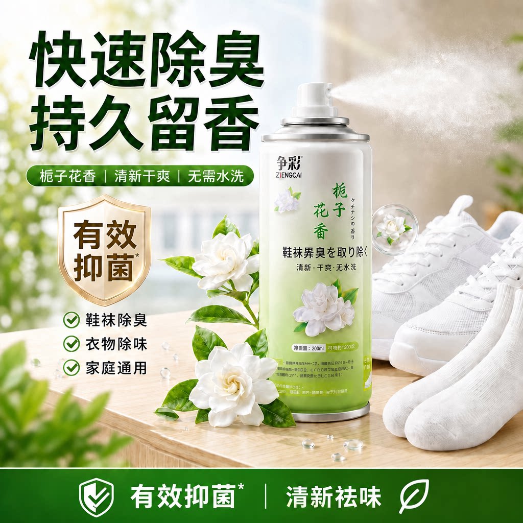 鞋袜除臭喷雾鞋袜杀菌去脚汗鞋柜长效清香栀子花清香鞋袜防臭喷雾