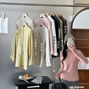 egg韩系秋冬新款羊羔绒小暖炉打底衫加厚加绒半高领保暖T恤女