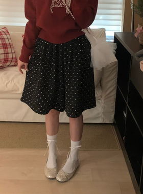 lirose26年早春韩系节日氛围感点点松紧腰闊腿休闲短裤25-6587-2