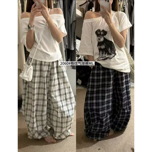 E2060 lirose 子 只卖裤 格纹气球版 型宽松时髦慵懒百搭休闲裤
