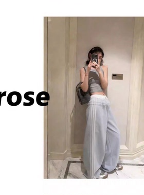 lirose韩系2026春季条纹花边裤休闲时尚运动三条杠花边裤卫裤女