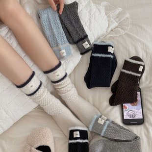 秋冬加厚羊毛袜加长搭配鲨鱼裤 ins韩系水貂绒egg布标女袜堆堆袜子