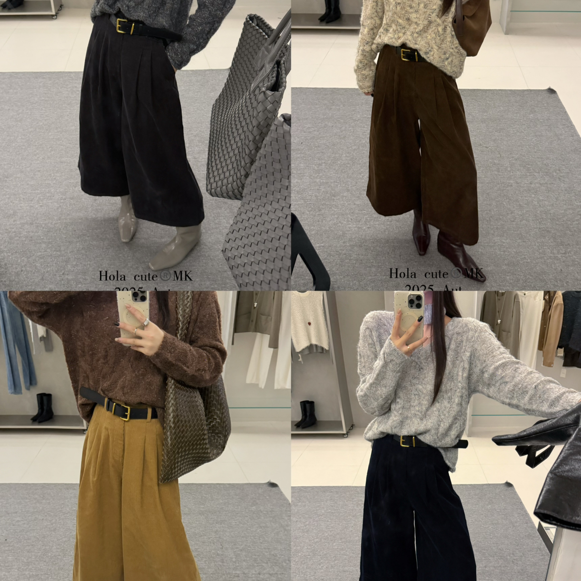 MK Hola Cute绒百搭松紧腰立体廓形感八分裤休闲裤配腰带7226