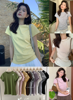 lirose-高密支定制棉～韩系多色简约圆领正肩显瘦百搭短袖T恤0101