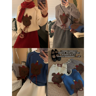 6384 B加 韩系节日氛围感可爱熊熊保暖毛衣25