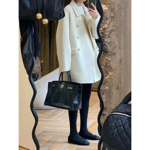 在途 韩国东大门ounce苏力羊毛羊驼毛大衣简约翻领双排扣毛呢外套