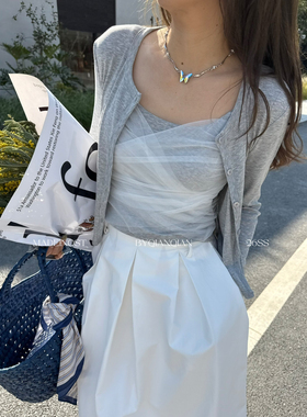 MADEIN OST-2026年早春37%天丝网纱拼接吊带+针织开衫套装91219