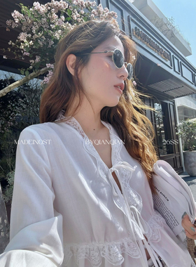 MADEIN OST-26年早春100天丝轻轻法式蕾丝拼接绑带衬衫91290