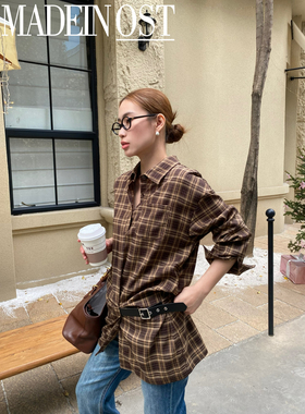 MADEIN OST-2026年早春时尚英伦复古格纹收胯皮扣装饰连衣裙91101
