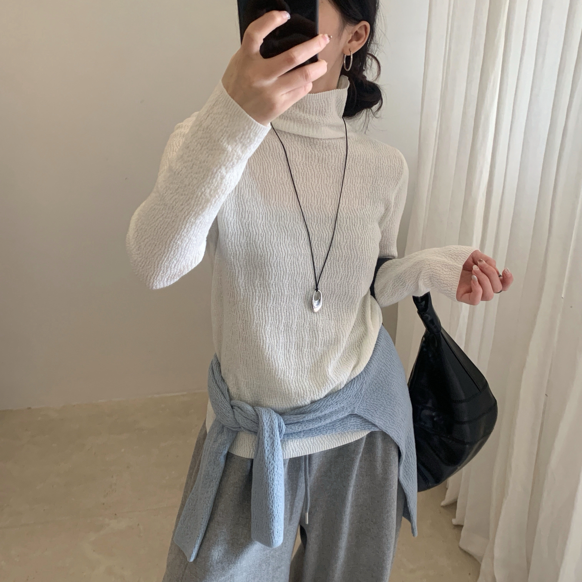 ind Time-系肌理感堆堆领百搭显瘦打底保暖毛衣（含6羊毛）L61145