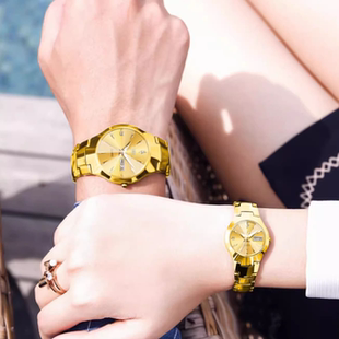 罗迪新款全自动机械情侣对表轻奢百搭时尚金表圆表情侣款男表女表