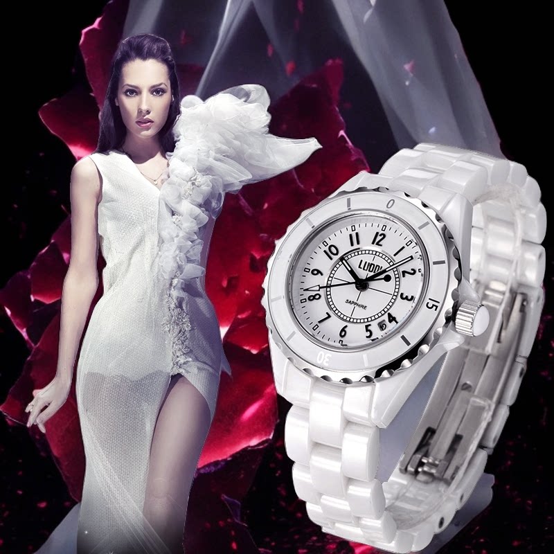 新款全自动机械陶瓷女士手表数字指针式夜光防水陶瓷女款女表ins