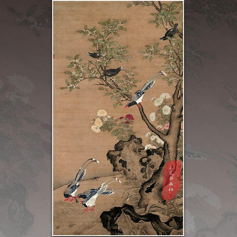 吕纪桂菊代禽图 心代花鸟画明微喷复制品 古山工笔重彩.吉祥花鸟