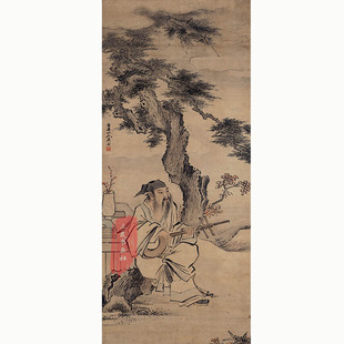 极速国画人物清代 吴湘q  树下停阮图 真迹复制微喷仿古画心水墨