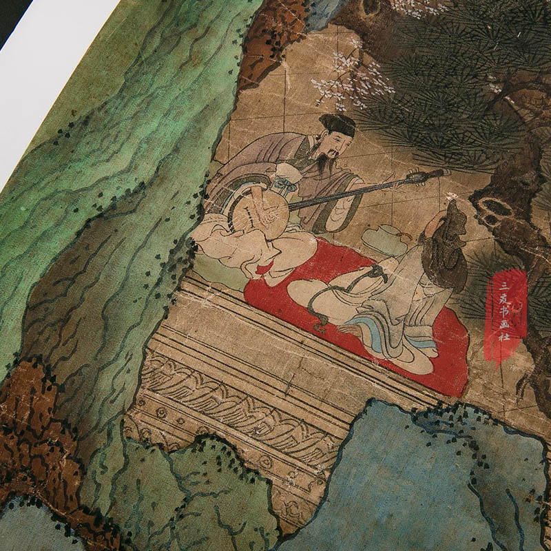 清吕焕成春山听阮图大幅中堂画青绿山水人物画心未装裱真迹复制品