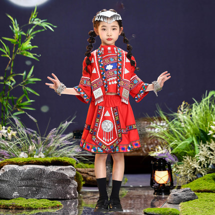 元旦新款少数民族服苗族瑶族哈尼族男女竹竿舞演出服红山果舞蹈服