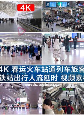 4K 春运火车站通列车旅客 高铁站出行人流延时 视频素材