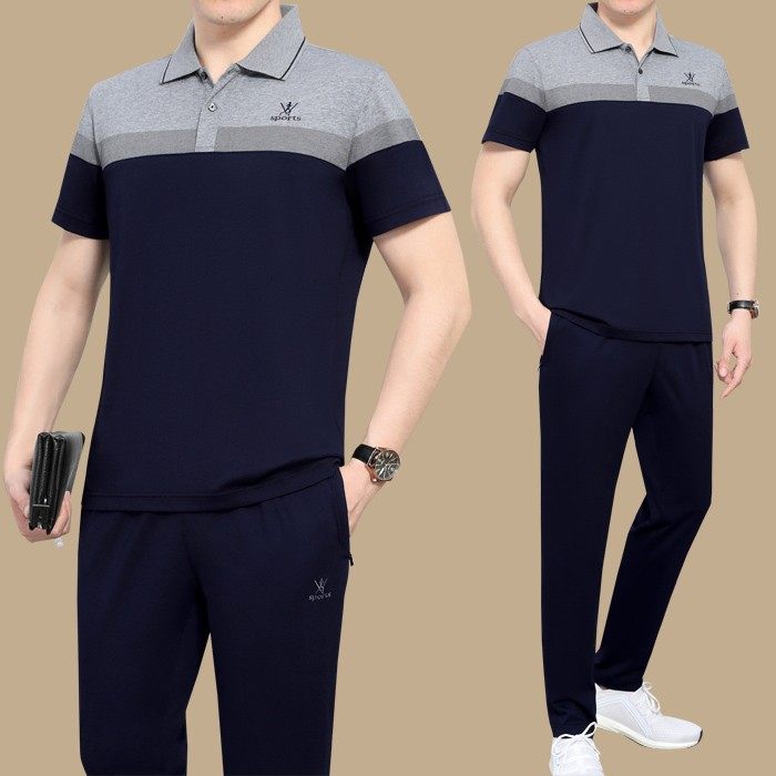 中老年男士夏季短袖t恤长裤运动服套装爸爸休闲纯棉宽松半袖夏装,运动服/休闲服装,运动套装,淘宝优惠券,粉丝福利购,淘宝优惠卷