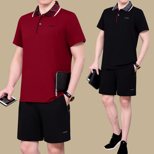 中老年男士夏季短袖t恤短裤运动服套装爸爸夏天宽松休闲半袖棉