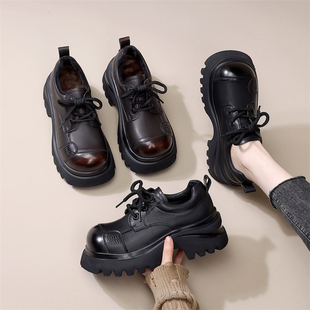 小个子厚底小皮鞋女2026新款春季英伦风百搭增高加绒乐福鞋小码34