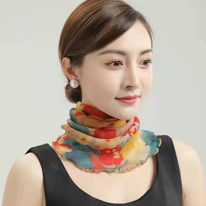 围巾女春秋款百搭护颈围脖夏季防晒面罩挂耳式套头百变小丝巾女