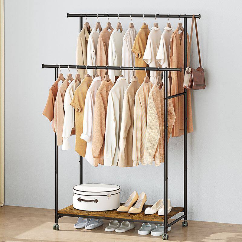 简约挂衣架卧室落地床边晚上放衣神器铁艺衣帽架可移动衣服挂架