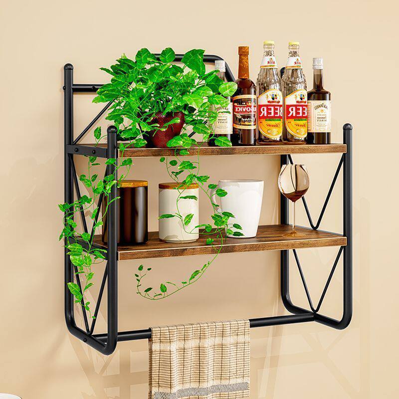 铁艺木质双层浴室置物架家用卫生间厨房多功能收纳架子壁挂结实