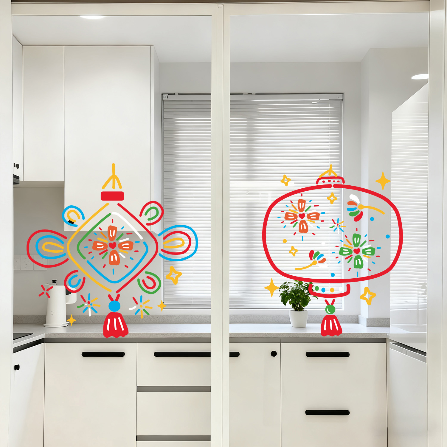 2026卡通新年装饰玻璃门窗静电贴