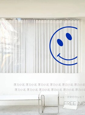 探头笑脸 有趣的互动微笑贴纸店铺玻璃橱窗白墙装饰贴克莱因蓝色