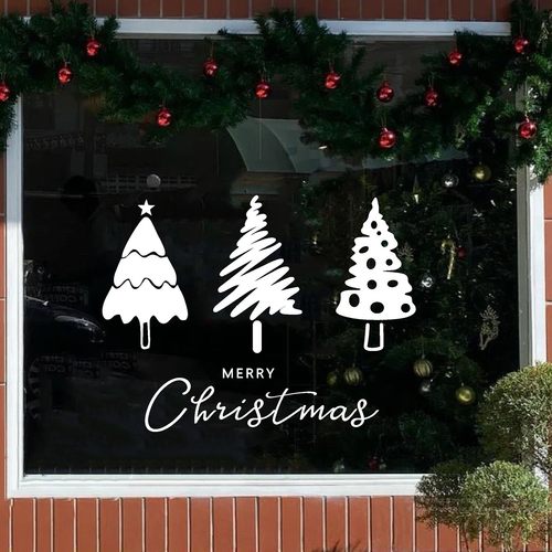 圣诞树图案节日场景布置店铺玻璃